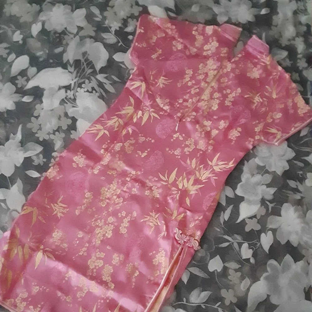 Traditional Asian dress - pink satin girls size 8